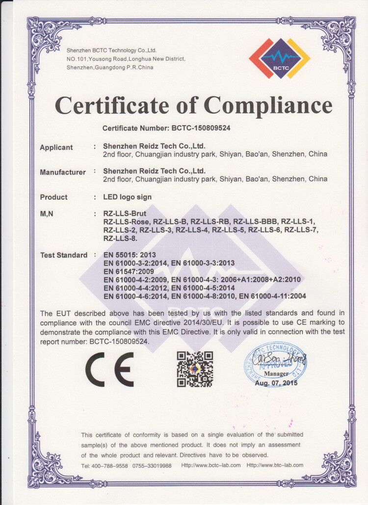 light box Ce certificate