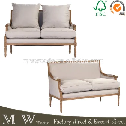 natural oak wood sofa with blue stripe, french country style sofa, french country sofa