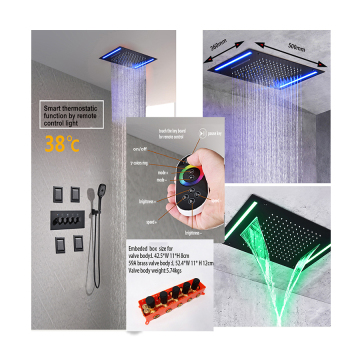 4-in-1 Concealed Ceiling Shower with LED Light and Thermostatic Rainfall - 500x360mm 304 SS Grey Black Remote Control
