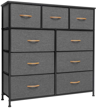 9 Fabric Storage Drawers with Wooden Shelves Dresser
