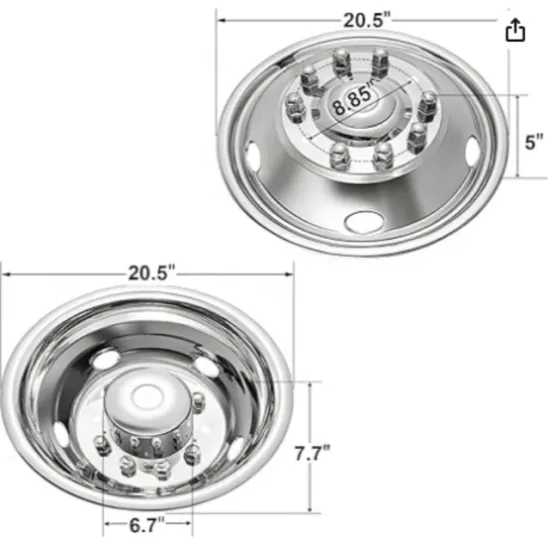 Raptor 2WD Trunk Dual Wheel Cover for Ford F450/F550 2005-2021 - 19.5-inch 10-Lug Hubcap Kit