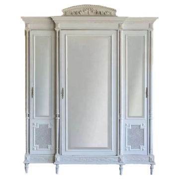 Customized High-Quality French Antiqued Wooden Wardrobe Closets with Mirrors