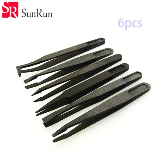 Anti-static black carbon fiber tweezers Tools plastic tweezers pointed flat head elbow round wide mouth flat head