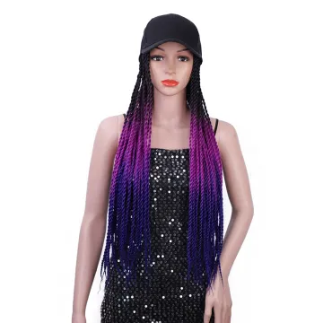 Aisi Hair Vendor Baseball Hat With Long Ombre Purple Twist Crochet Braiding Hair Extension For Black Women Synthetic Hair Wigs