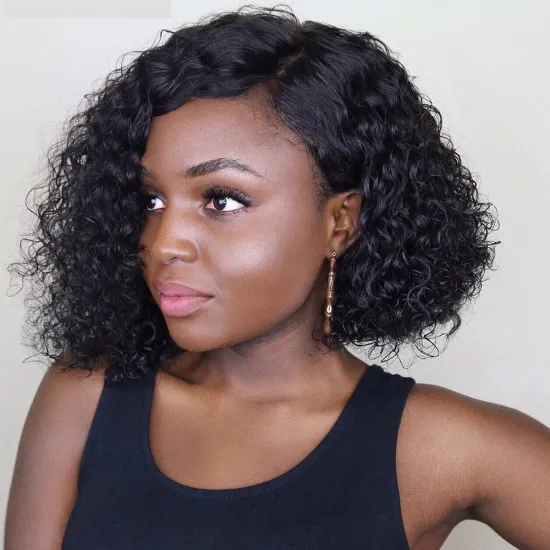Virgin Aligned Cuticle Brazilian Human Hair Short Wavy Curly Bob Lace Front Frontal Wig