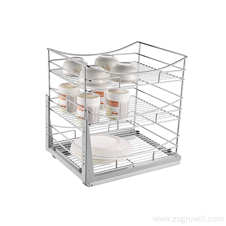 3-tier pull-out stainless steel dish drying rack