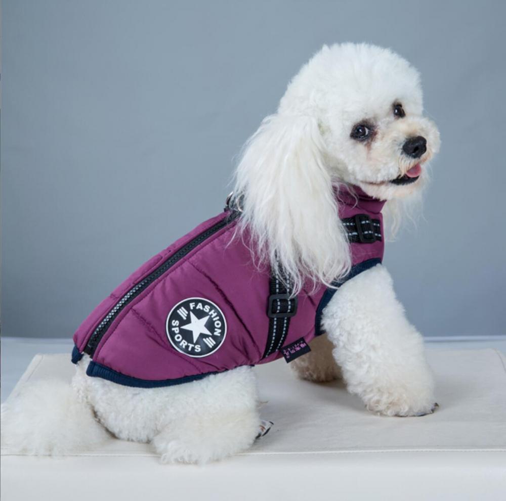 Dog Winter Warm Coat Waterproof Dog Winter Jacket with Harness Traction Belt