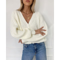 Women's Off Shoulder VNeck Button Sweaters