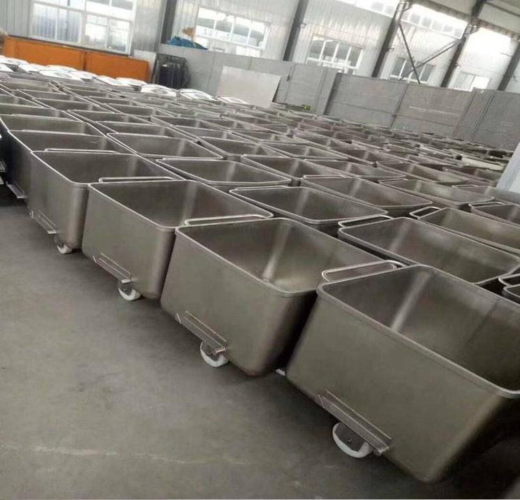 Stainless Steel Meat Trolley Bin Buggy for Workshop Material Transport (200/300L)
