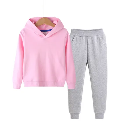 High quality cotton hoodie sportswear 2-piece set solid color kids sportswear track suits sportswear