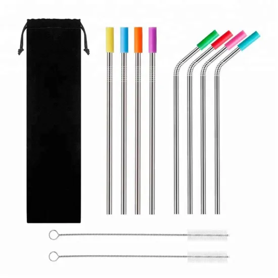 Reusable 304 Metal Drinking Straws With Silicone Tips