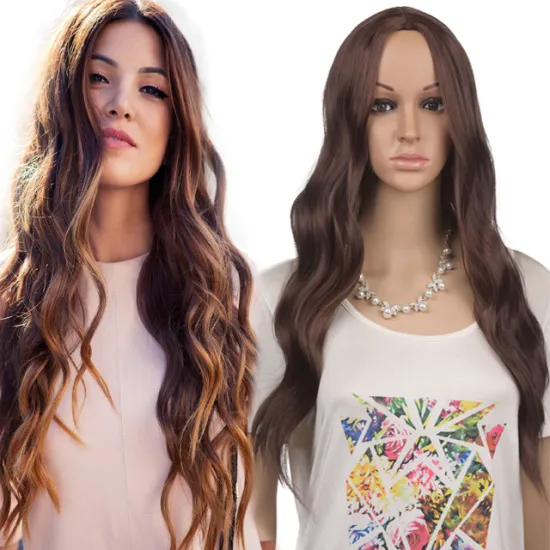 Hot Selling Ombre Brown Dark Blonde Long Wavy Middle Part Hair Wig Cosplay Natural Heat Resistant Synthetic Wig for Women