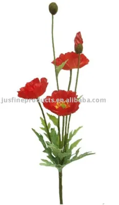 72cmH Artificial Poppy with 3 Flowers and 2 Buds, Poppy Flower