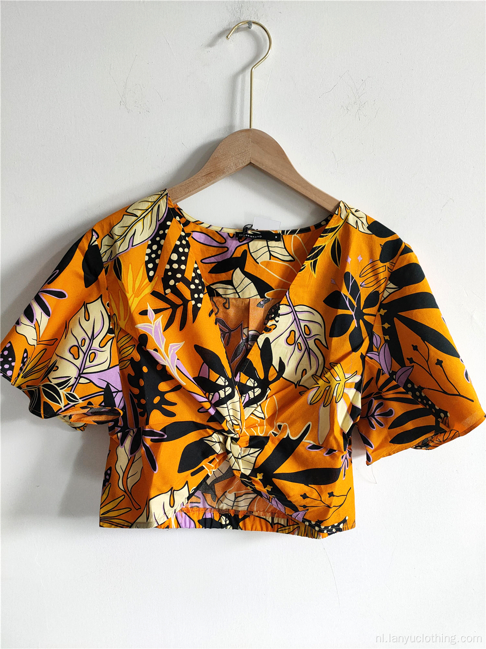 Dames crop top met bloemenprint en gekruiste korte mouwen