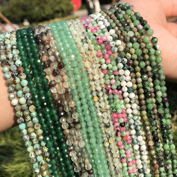 Assorted Natural Stone Beads Pack for Jewelry Making: Includes Agates, Tiger Eye, Malachite, Turquoises, and Amazonite in 2mm, 3mm, 4mm Sizes - Suitable for DIY Bracelets (15 Inch)