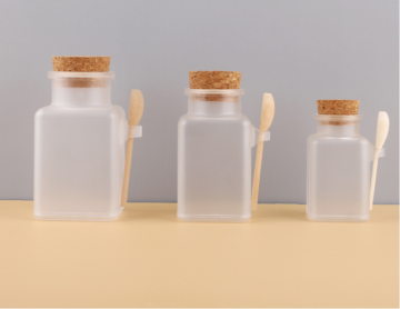 10oz Plastic Jam Jars with Cork and Spoon - Empty Square Bath Salt Containers (100ml, 200ml, 300ml, 500ml)