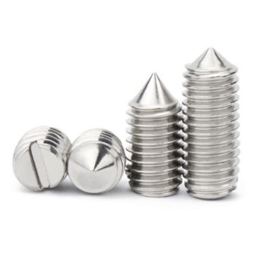 Inside and Outside Thread Screw Slotted Set Screws with Cone Point: Copper, Alloy, Steel, and Carbon Steel Options According to DIN553