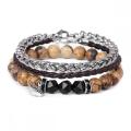 Nouveau style 3pc Un ensemble de pierres de pierre précieuse bracelet bracelet bracelet en cuir pour hommes