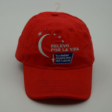 Cotton embroidery 6 panels baseball cap in red