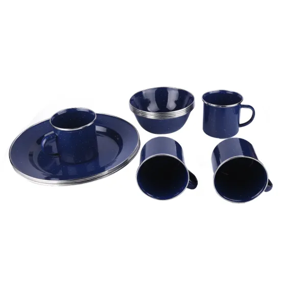 Enamel Mug Enamel Bowl Enamel Plate Dinner Set with Stainless Steel Rim Tableware Combination Series