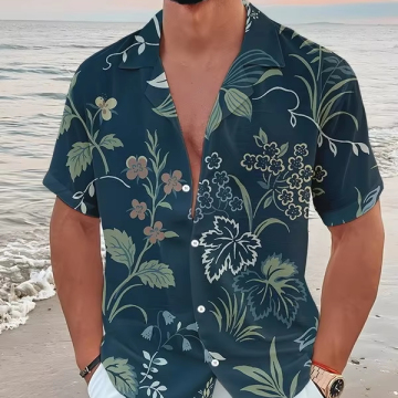 2024 Men's Digital Printed Retro Lapel Shirt - Customized Hawaiian Casual Short Sleeve