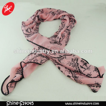 2015 fashion ladies printing polyester pink scarf