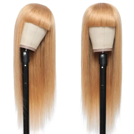 Uniky Honey Blond Human Hair Wigs with Bangs Brazilian Straight Hair Gold Wig Glueless None Lace Wigs for Women