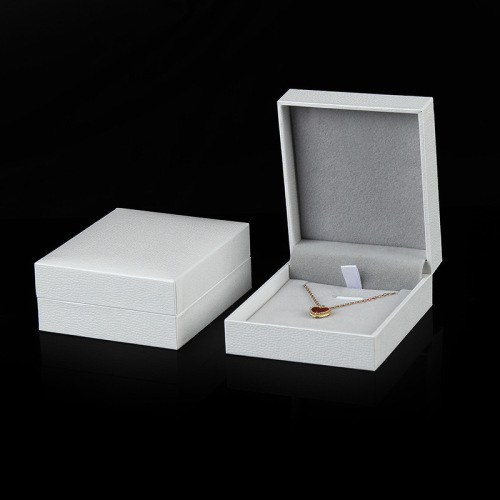 Caixa de jóias de dobradiça de couro branco de luxo