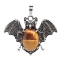 Yellow Tiger Eye Stone 13X18mm Cabs Antique Silver Alloy Antique Silver Alloy Bat Pendant Necklace 45cm Black Cord