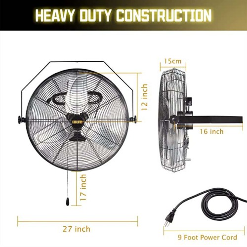 HICFM 9100 CFM 24 inch Commercial Industrial High Velocity Wall Mount Fan for Warehouse, Greenhouse, Workshop, Residential