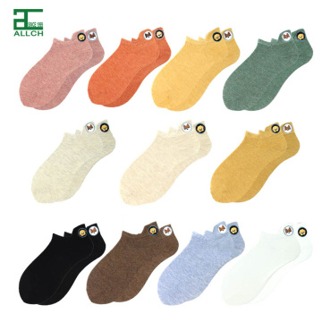 100% Cotton Embroidered Animal Fun Short Ankle Socks for Women and Girls