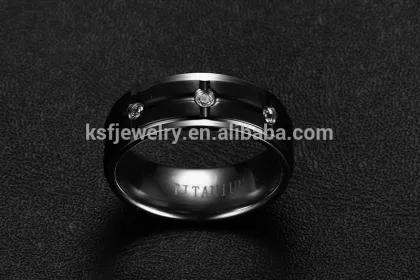 KSF Black Titanium Ring With Clear Crystal Titanium Wedding Ring Wholesale