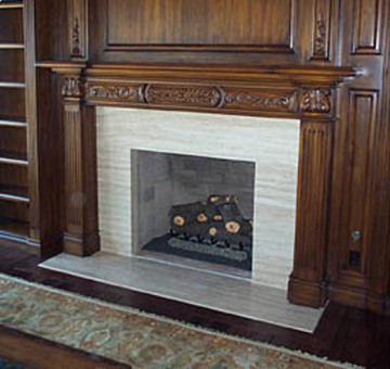 Design Wood and White Marble Stone Fireplace for Indoor