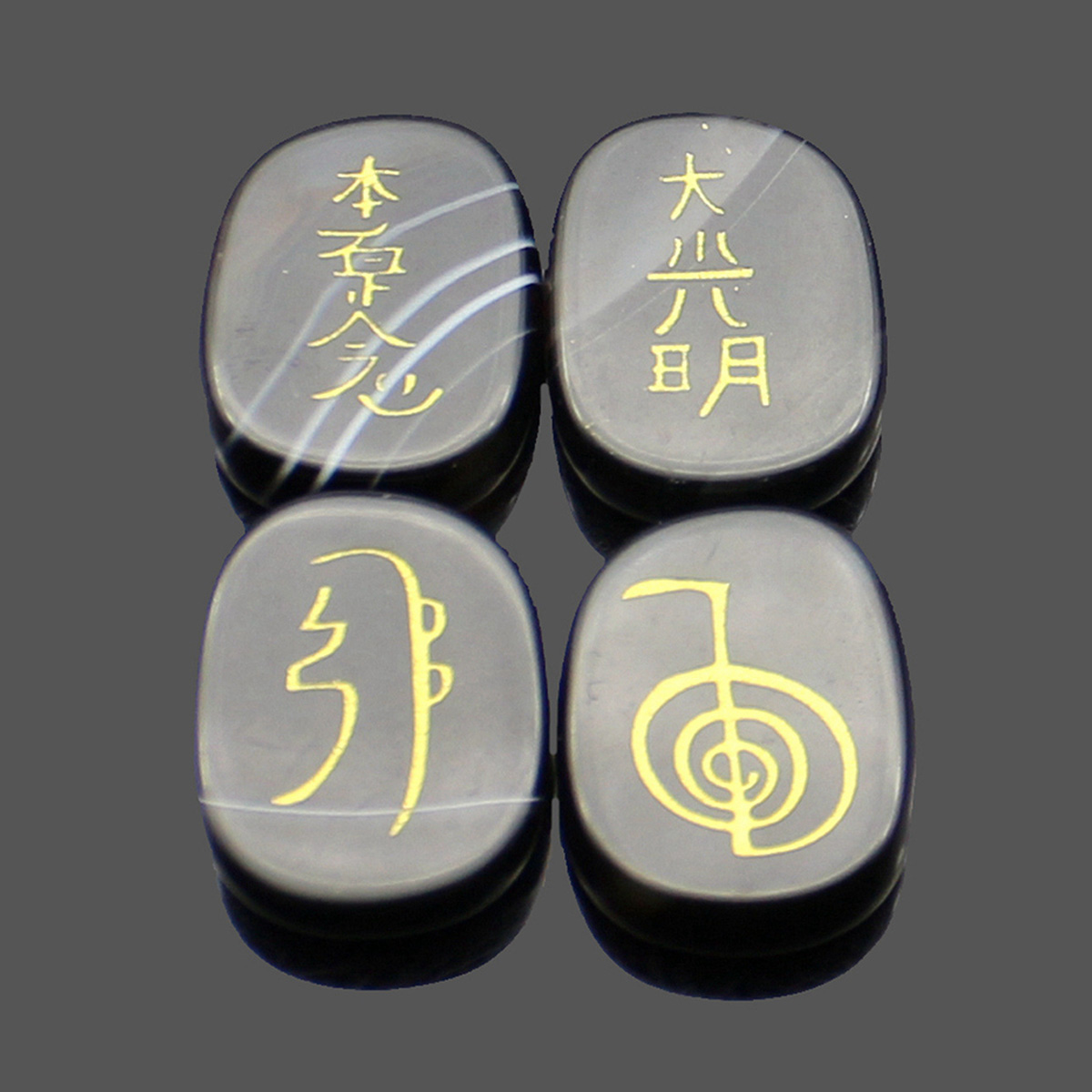 4Pcs/set Natural Gemstone Energy Crystal Stone Chinese Stlye Engraved Usui Reiki Symbol Healing Yoga Irregular Stones Home Decor