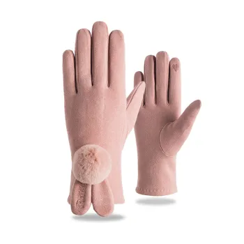 Soft Cotton Women Winter Gloves Touch Screen Warm Gloves Cute Rabbit Ear Pompom Full Finger Gloves Mittens