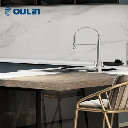 Blue Minimalist Style Home Modular Kitchen Cabinet Kitchen Modern Flat Edge / Eased Edge Apartment Oulin