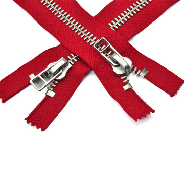 Zipper tembaga logam perak yang tinggi untuk pakaian