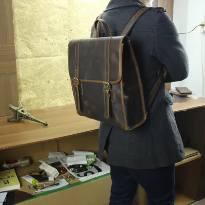 Classical design Crazy horse leather backpack for men