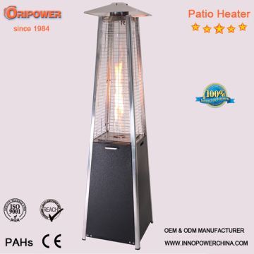 Black Steel Patio Heater, 1.9m Tubes Glass Flame Pyramid Heater