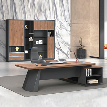 Modern Executive Wood Desk Chair Set with Walnut Top