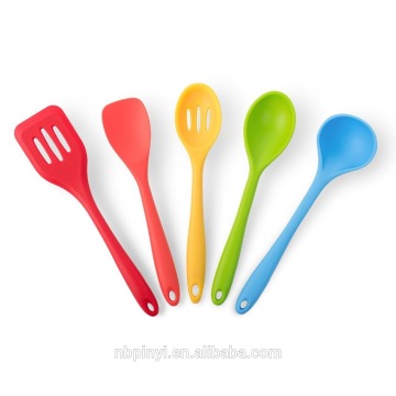 5-Piece Heat Resistant Silicone Cooking Set - 1 Slotted Spoon, 1 Spatula Slotted Turner, 1 Ladle, 1 Spoonula, 1 Spoon - Gorgeous