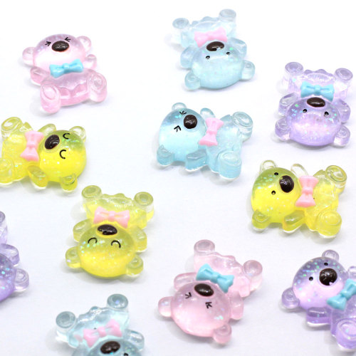 Glitter Artificial Resin Bear Charms Cartoon Bear Beads for DIY Hair Accessories Handmade Phone Case Ornament