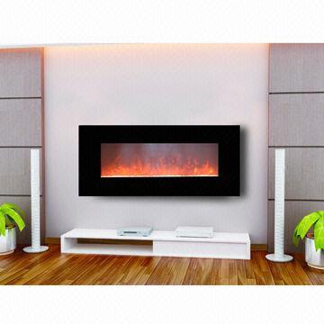 Modern Wall-mounted Electric Fireplace with Crushed Glass Flame Effect