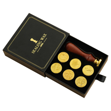 Custom Giftboxed Vintage Wooden Handle Wax Sealing Stamp Kit with 6 Replaceable Heads