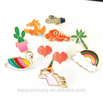 TLP61013-40 Cartoon Cute victory Hand Unicorn Cactus Fish Shell Swan Metal Brooch Pins Button Pins Jeans Bag