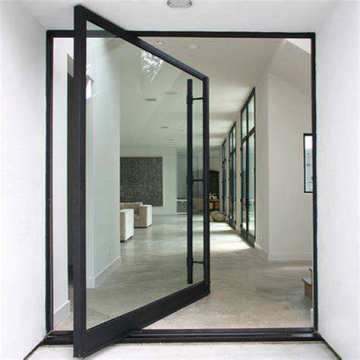 Large Custom Tempered Glass Aluminum Frame Pivot Sliding Interior Door