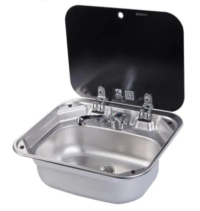 Dometic Style RV Caravan Stainless Steel Hand Wash Basin with Tempered Glass Lid