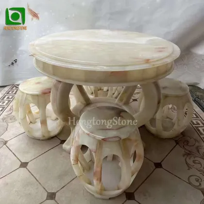 Chinese Style Customized White Jade Marble Table and Chairs Set
