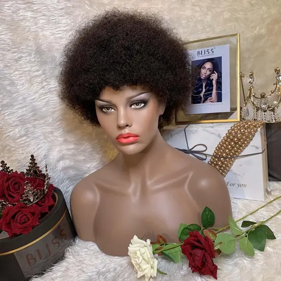 Wholesale Short Afro Kinky Curly 100% Brazilian Human Hair Wig Full Machine Made Wig Bob Curly Pixie Cut Cheap Wig For Women