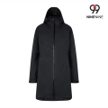 Parka de chuva com capuz impermeável e totalmente gravada de comprimento médio